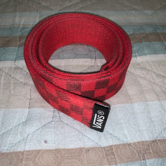 black and red strap vans